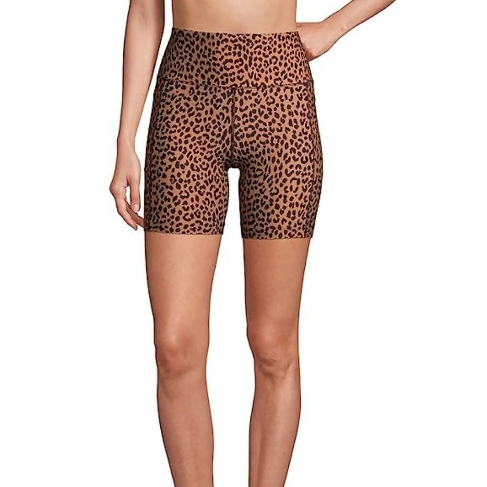 NWT Lands' End Womens 6" High Waisted Swim Leopard Short w/Liner Size S $60 Z081
